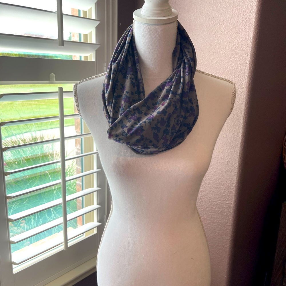 EUC Taupe, Purple and Red Infinity Scarf